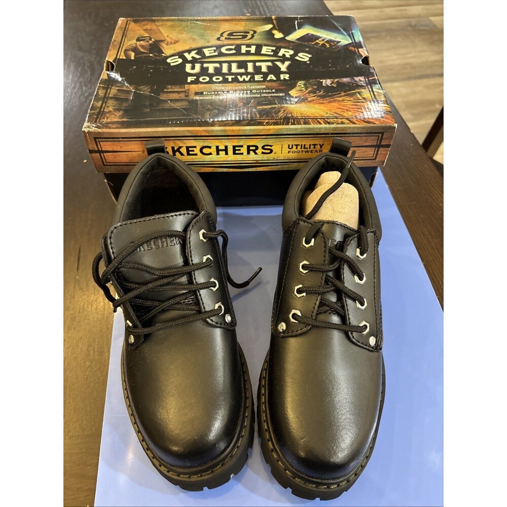 Skechers Alley Cats Utility Work Shoes Mens 8 Black Leather M2984 NOS w/ Box